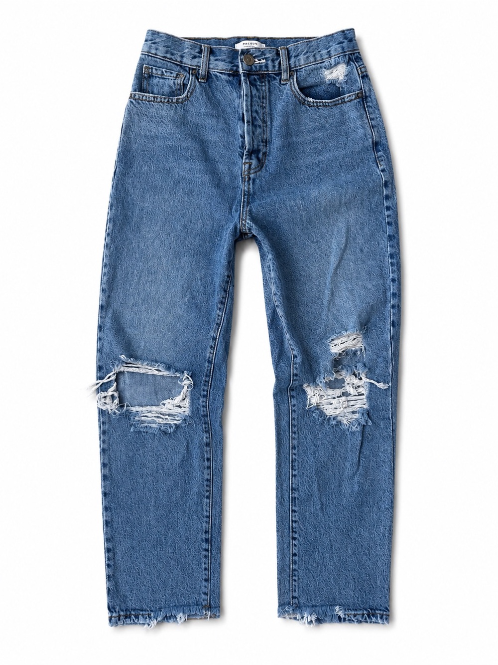 PacSun Women's High-Rise Distressed Straight-Leg Jeans in Blue